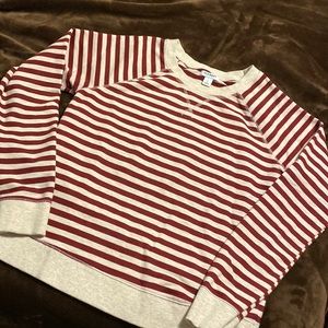 Crew from Old Navy, striped cream and maroon.